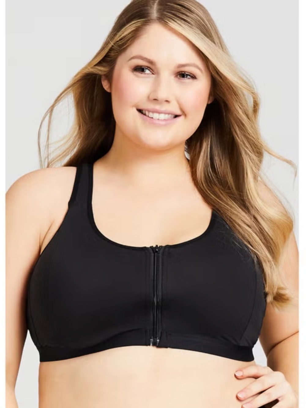Avenue Body Sports Bra Black 44 D Nylon Spandex Stretch Zipper Front